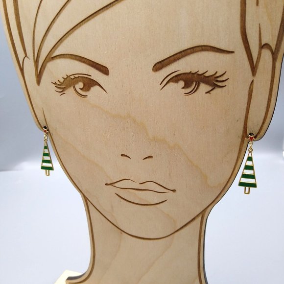 Avon Trim a Tree Dangle Earrings Vintage Book Piece, Drop Studs in Green Enamel - Picture 5 of 5
